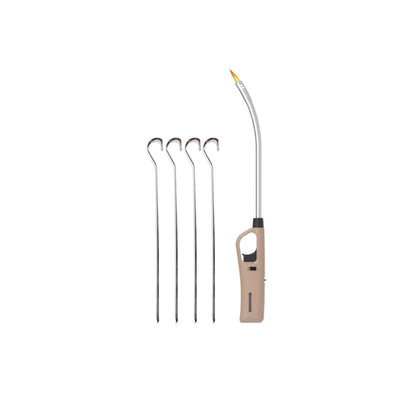 4 Piece Braai Sosatie Skewer And Flexible Extra Length Braai Lighter (Brown)