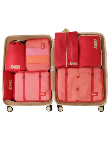 7‑Piece Travel Packing Organizer Set (Red)