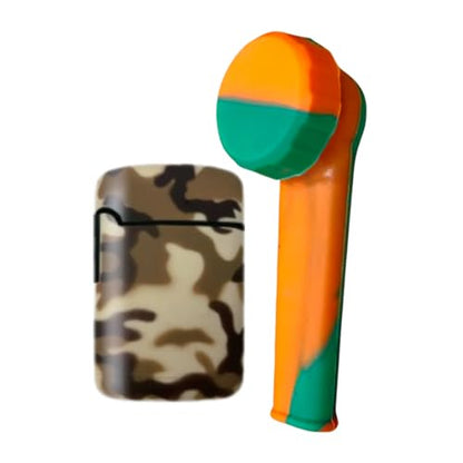 Brown Army ZL-3 Torch Jet Lighter And Orange Mini Silicone Rasta Pipe