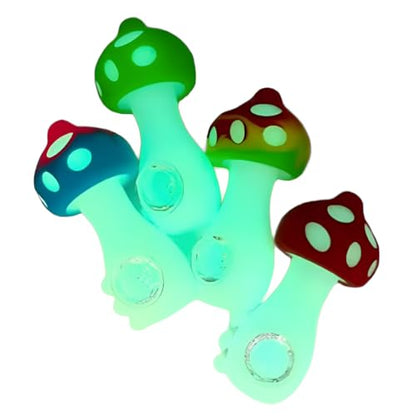 Silicone Rasta Pipe - Glow In The Dark Mushroom - 15 Pack