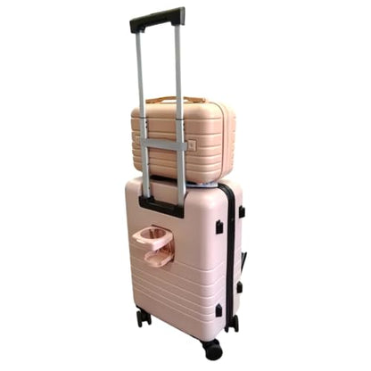 Multifunctional Smart Travel 20 inch Suitcase and Cosmetic Travel Carry-on Suitcase Set - Pink