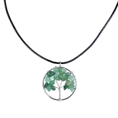 Earth Stone Collection - Round Tree Of Life Stone Necklace (Aventurine)