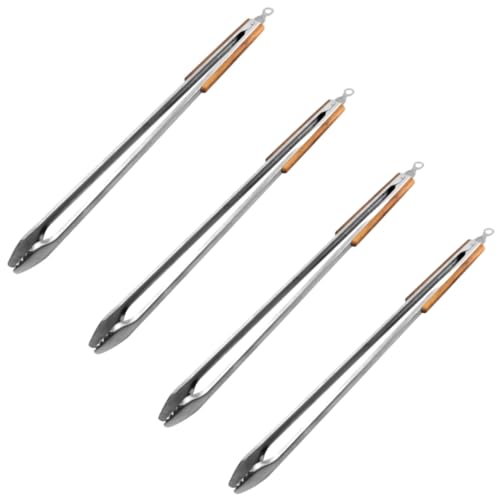DeBest Extra Length Braai Tongs – 80cm – 4 Pack | Heavy-Duty Stainless Steel BBQ Tongs with Wooden Handles | Heat-Resistant & Durable Braai Tools for Fire, Grill & Outdoor Cooking
