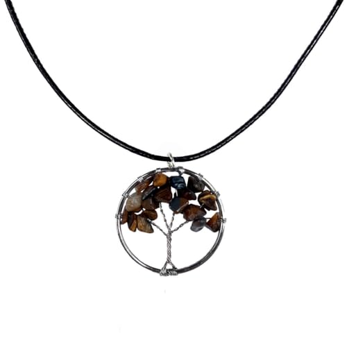 Earth Stone Collection - Round Tree Of Life Stone Necklace (Tigers eye)