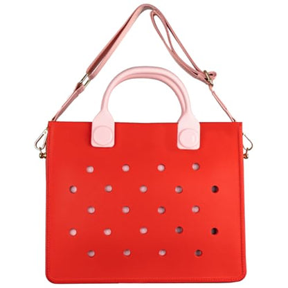 Nana EVA Croc Bag with Shoulder Strap – Lightweight Waterproof Tote Handbag (Red)