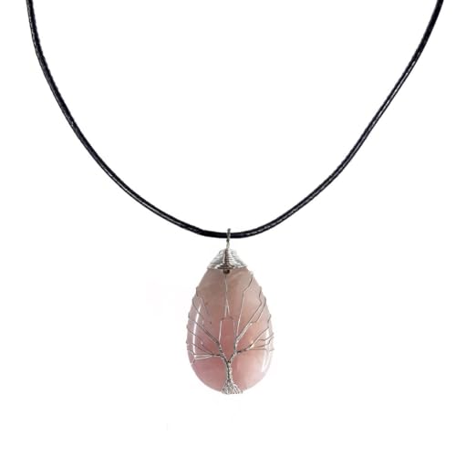 Earth Stone Collection - Wire Tree Of Life - Stone Necklace (Rose Quartz)