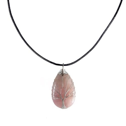 Earth Stone Collection - Wire Tree Of Life - Stone Necklace (Rose Quartz)