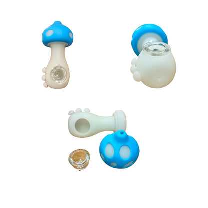 Silicone Rasta Pipe - Glow In The Dark Mushroom - 15 Pack