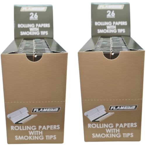 Flame Club King Size Rolling Paper + Tips - 26Piece Booklets - 2 Pack