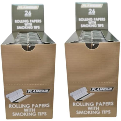 Flame Club King Size Rolling Paper + Tips - 26Piece Booklets - 2 Pack
