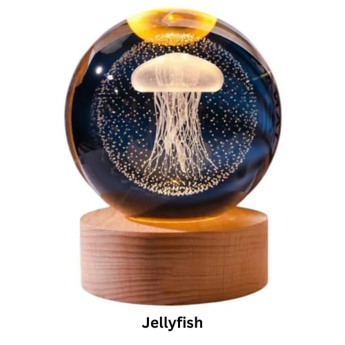 Crystal Ball Lamp with 3D Engraving and Luminous Base - 4 Pack (Unicorn, Jellyfish, Whale, Galaxy)