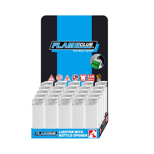 Electronic Refillable Bottle Opener Lighters – White, Pack of 50