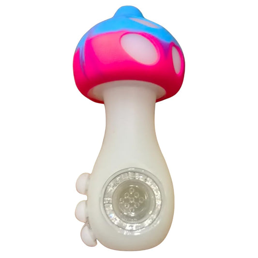 Silicone Rasta Pipe - Glow-In-The-Dark Mushroom (Pink)
