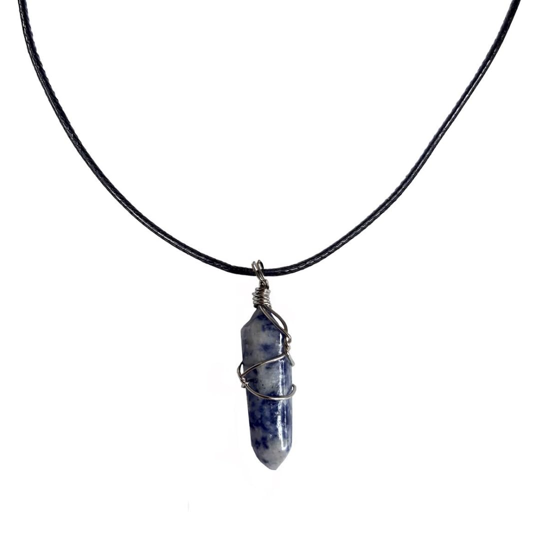 Earth Stone Collection - Wire Wrapped Crystal Stone Necklace (Sodalite)