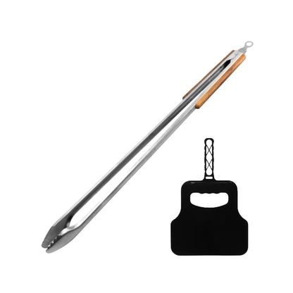 DeBest Extra Length Braai Tongs (80cm) and Braai Fan Combo | Heavy-Duty Stainless Steel BBQ Tongs with Wooden Handle | Fire Starter Fan for Braai, Grill, and Outdoor Cooking