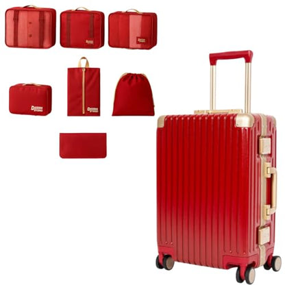 26" Hard Shell Suitcase with 7‑Piece Packing Organizer Travel Combo (Red)
