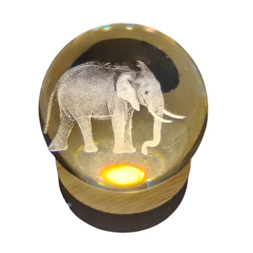 Crystal Ball Lamp with 3D Engraving and Luminous Base - Elephant