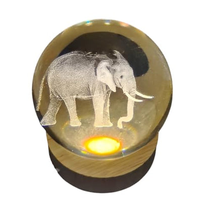 Crystal Ball Lamp with 3D Engraving and Luminous Base - Elephant