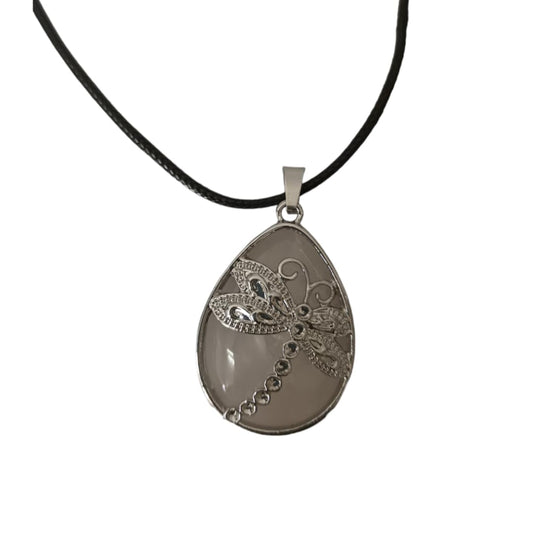 Earth Stone Collection - Dragonfly Rose Quartz Crystal Stone Necklace