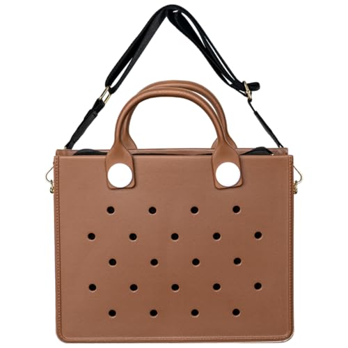 Nana EVA Croc Bag with Shoulder Strap – Lightweight Waterproof Tote Handbag (Brown)