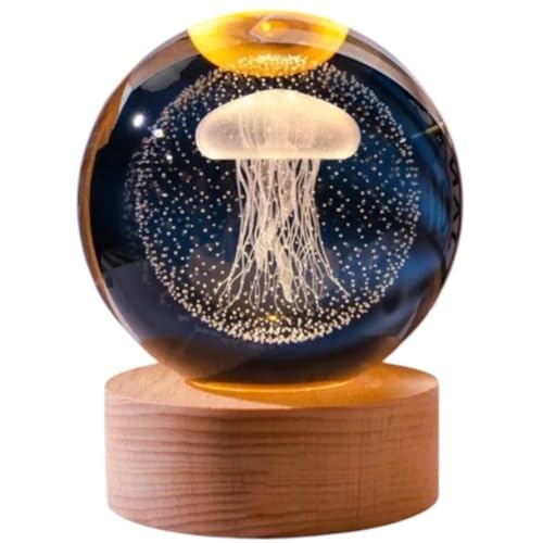 Crystal Ball Lamp with 3D Engraving and Luminous Base - Jellyfish
