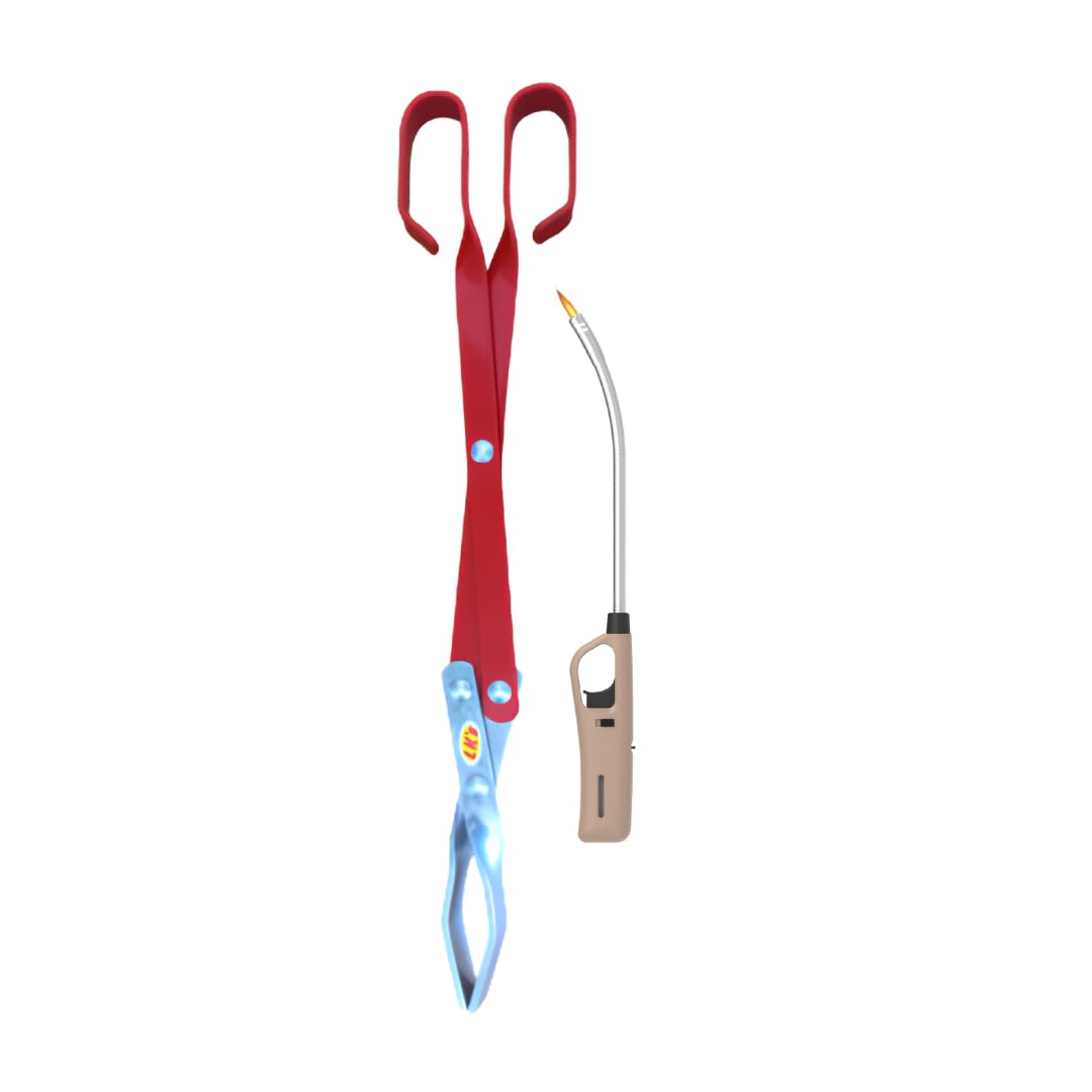 Medium 417mm Aluminium Braai Tong And Flexible Extra Length Braai Lighter (Brown)