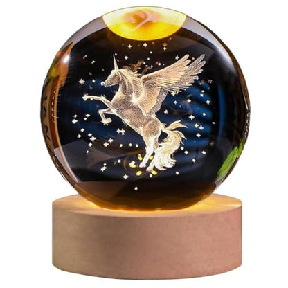 Crystal Ball Lamp with 3D Engraving and Luminous Base - Unicorn