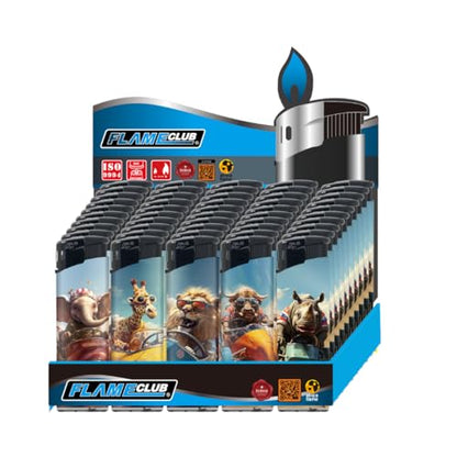 Electronic N2 Refillable Lighters – Cute Safari Assortment, Pack of 50