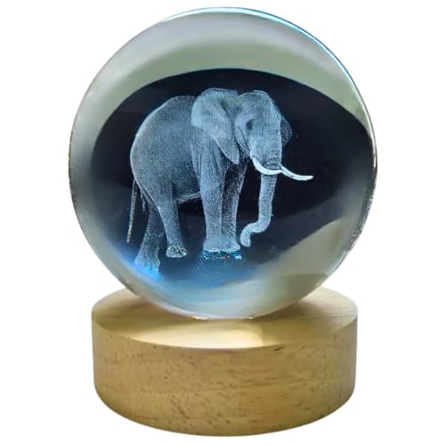 Crystal Ball Lamp with 3D Engraving and Luminous Base - Elephant