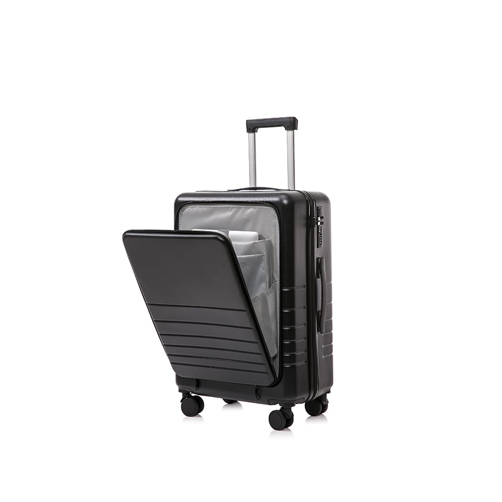 Multifunction Smart Carry-On Travel Suitcase - 20 Inch - Black