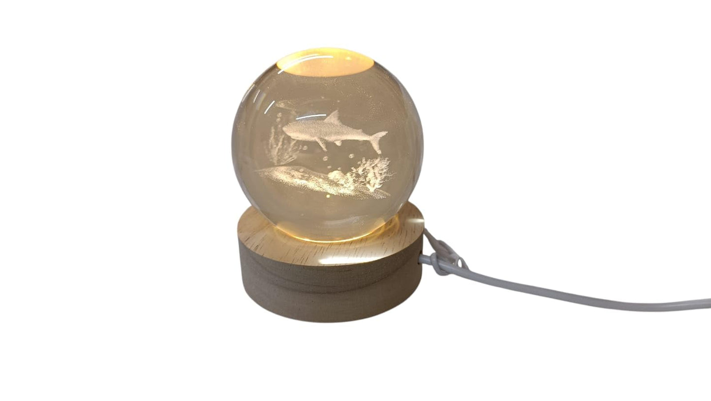 Small Crystal Ball Lamp with 3D Engraving and Luminous Base – Shark Reef