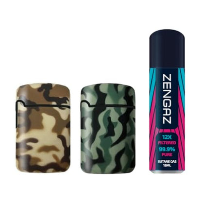 Zengaz ZL 3 Mega Jet Flame Lighter - Army Brown Green 2Pack + 18ml Gas