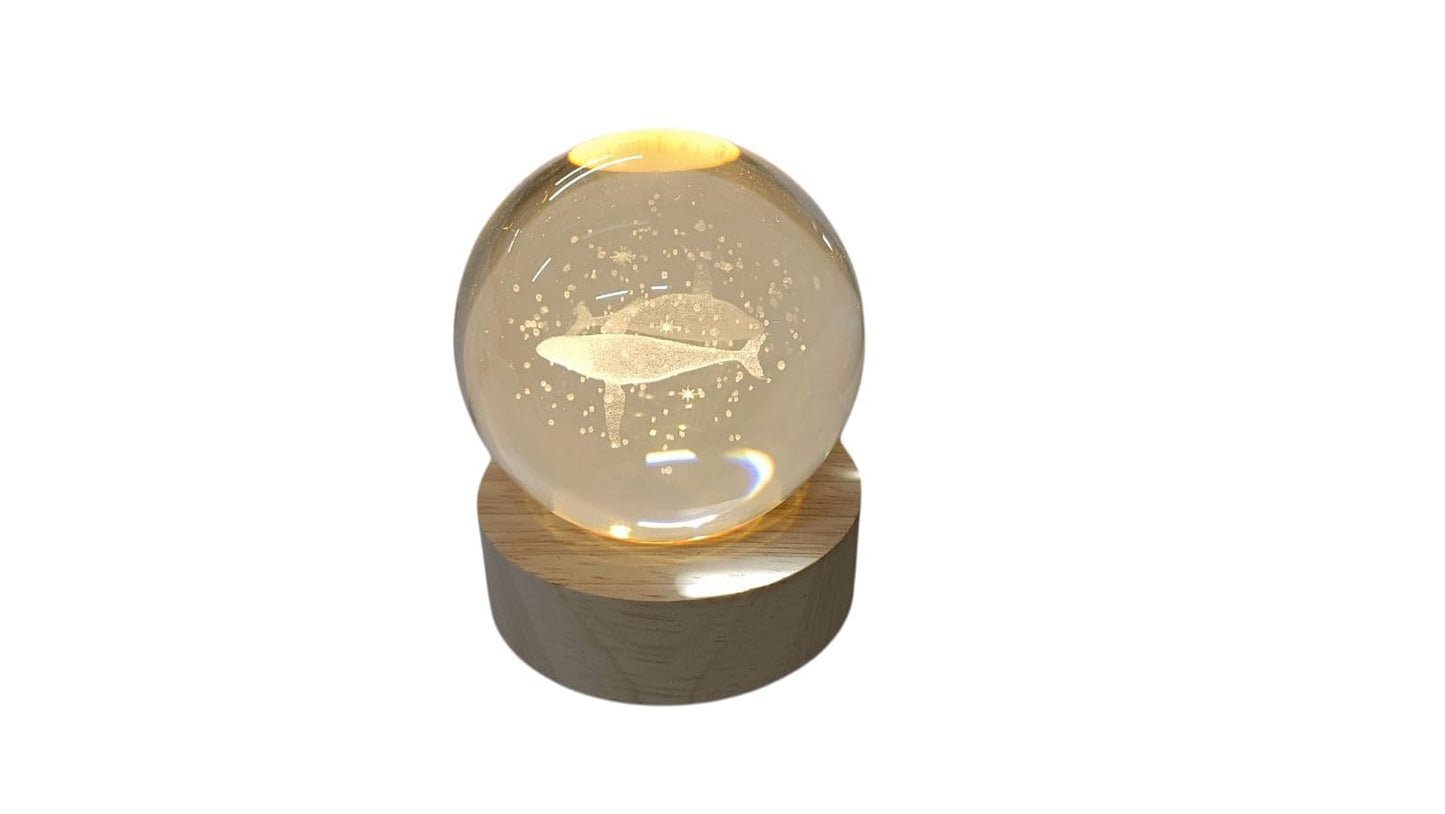 Small Crystal Ball Lamp with 3D Engraving and Luminous Base - Whale
