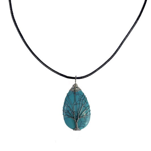 Earth Stone Collection - Wire Tree Of Life - Stone Necklace (Turquoise)