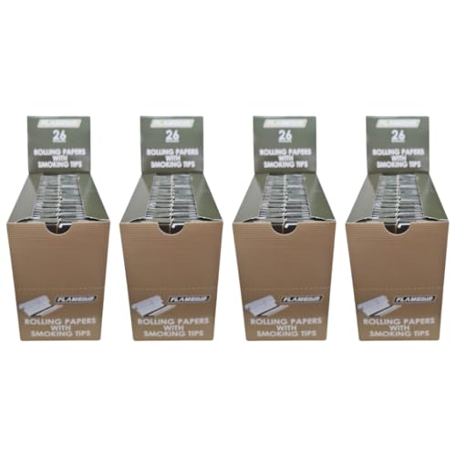 Flame Club King Size Rolling Paper + Tips - 26Piece Booklets - 4 Pack