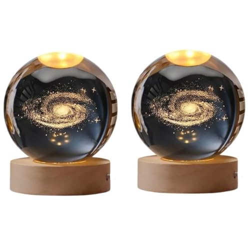 Crystal Ball Lamp with 3D Engraving and Luminous Base - 2 Pack (Galaxy)