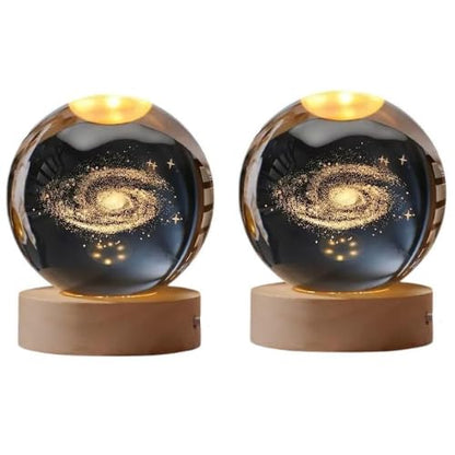 Crystal Ball Lamp with 3D Engraving and Luminous Base - 2 Pack (Galaxy)