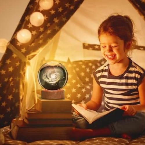 Crystal Ball Lamp with 3D Engraving and Luminous Base - 2 Pack (Galaxy)