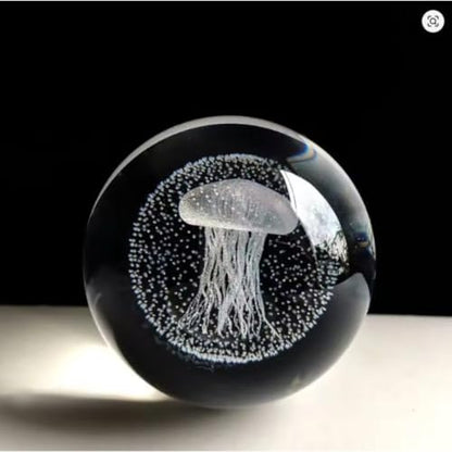 Crystal Ball Lamp with 3D Engraving and Luminous Base - Jellyfish