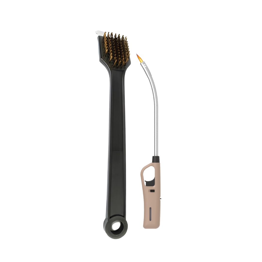 Nylon Handle Braai Grid Brush And Flexible Extra Length Braai Lighter (Brown)