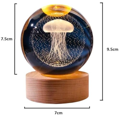 Crystal Ball Lamp with 3D Engraving and Luminous Base - Jellyfish