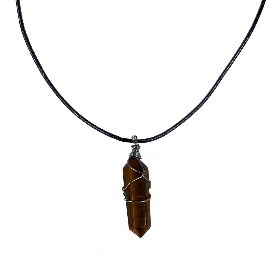 Earth Stone Collection - Wire Wrapped Crystal Stone Necklace (Tigers Eye)