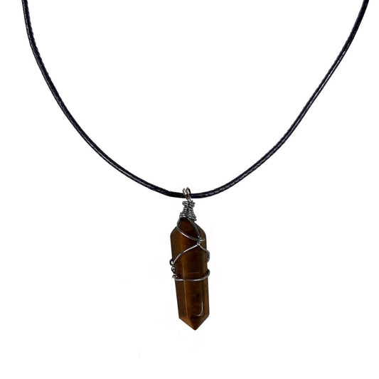Earth Stone Collection - Wire Wrapped Crystal Stone Necklace (Tigers Eye)