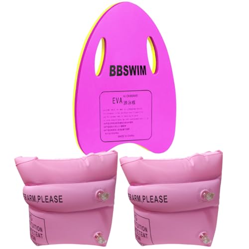 Swimming Combo Set - Kickboard and Inflatable Arm Bands for Beginners - Pink