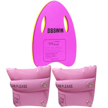 Swimming Combo Set - Kickboard and Inflatable Arm Bands for Beginners - Pink