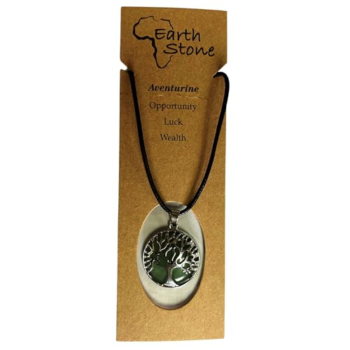 Earth Stone Collection - Silver Tree of Life Crystal Necklace (Aventurine)