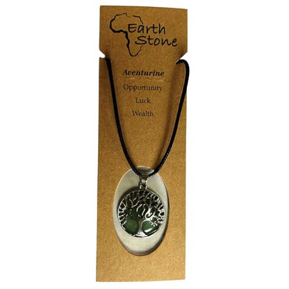 Earth Stone Collection - Silver Tree of Life Crystal Necklace (Aventurine)