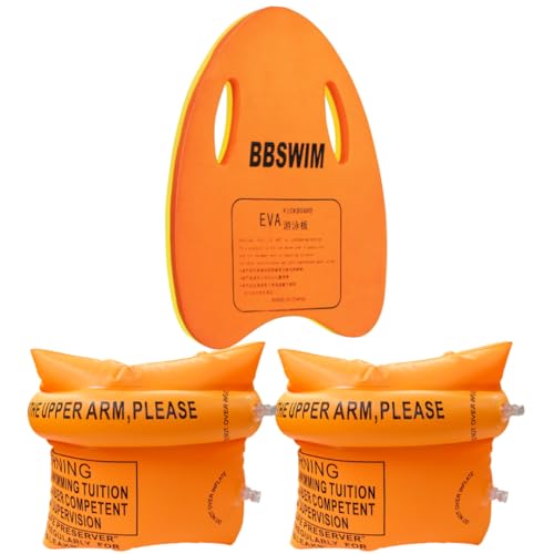 Swimming Combo Set - Kickboard and Inflatable Arm Bands for Beginners - Orange