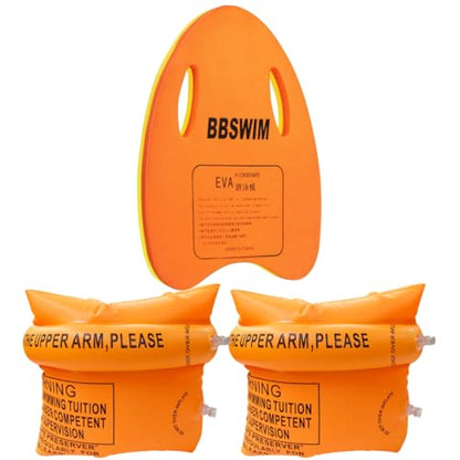 Swimming Combo Set - Kickboard and Inflatable Arm Bands for Beginners - Orange