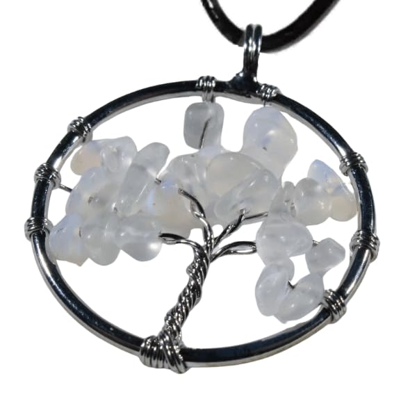 Earth Stone Collection - Round Tree Of Life Stone Necklace (Opal)